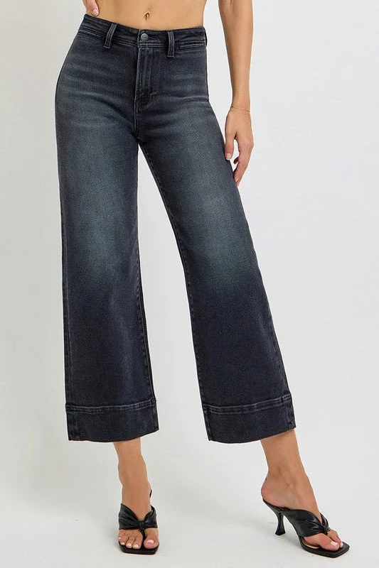 playful dressWide Leg Wash Black Jeans