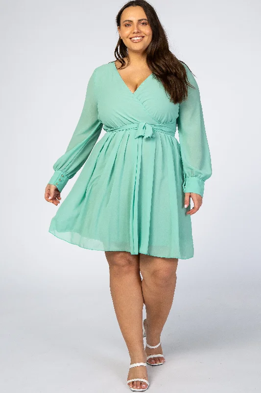 casual slip dressMint Green Chiffon Plus Wrap Dress