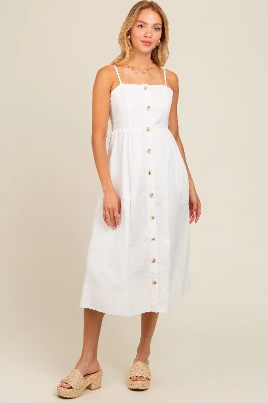 playful dressIvory Sleeveless Button Down Midi Dress