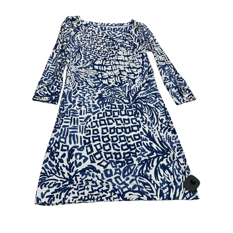 chic shift dressDress Designer By Lilly Pulitzer In Blue & White, Size: Xxs