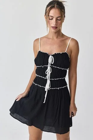 fitted dressBlack Contrast Tie-Front Ruffled Mini Dress