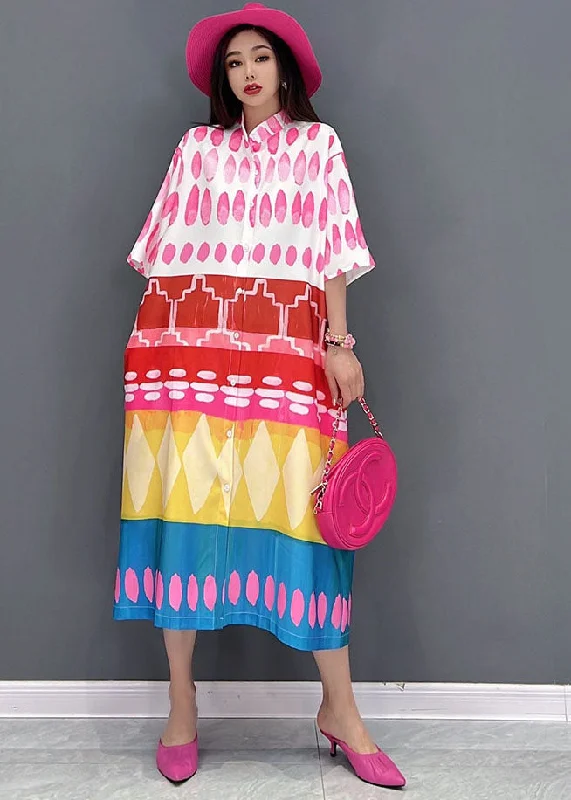 spaghetti strap dressRed Print Patchwork Chiffon Long Dresses Button Half Sleeve