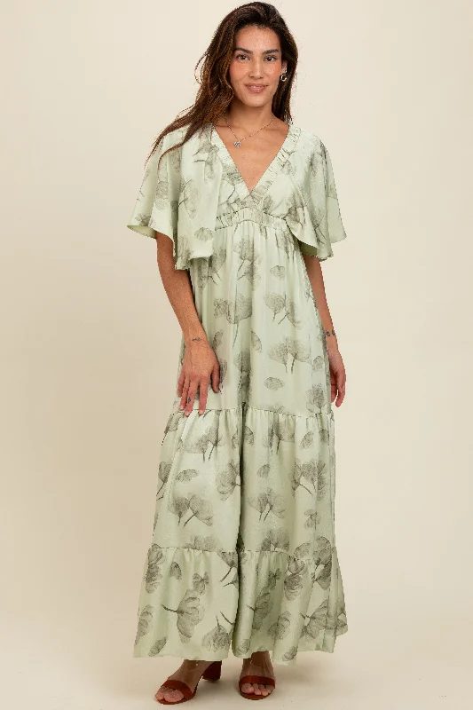 office dressLight Olive Floral Deep V-Neck Maxi Dress