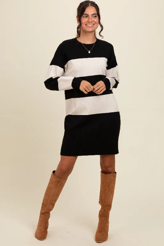 pleated dressBlack Wide Striped Sweater Dress