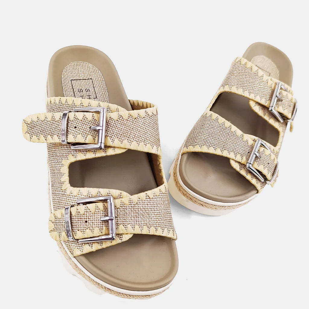 off-the-shoulder dressShu Shop Laura Gold Woven Sandals