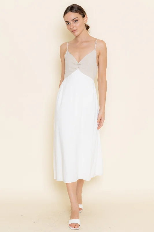 comfy maxi dressWhite Taupe Strappy Midi Sundress