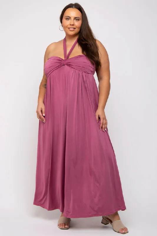 boho-chic dressMauve Front Knot Halter Plus Maxi Dress