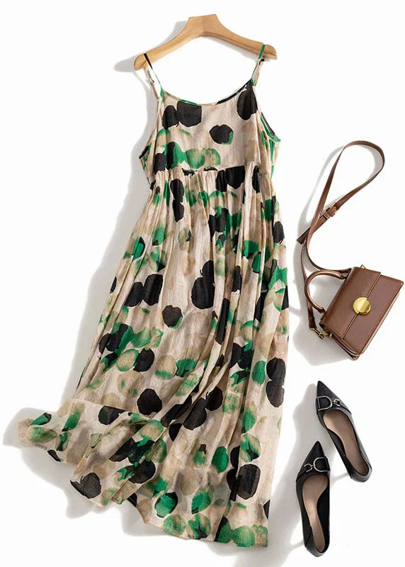 textured dressSexy Green Tie Dye Dot Print Exra Large Hem Linen Spaghetti Strap Dress Summer