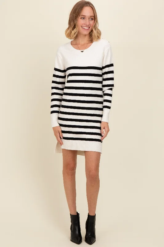 puff sleeve dressIvory Striped Basic Sweater Dress