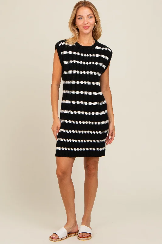 summer dressBlack Striped Sweater Knit Sleeveless Dress