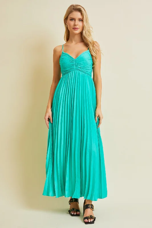 elegant dressTurquoise Pleated Back Cutout Tie Maxi Dress