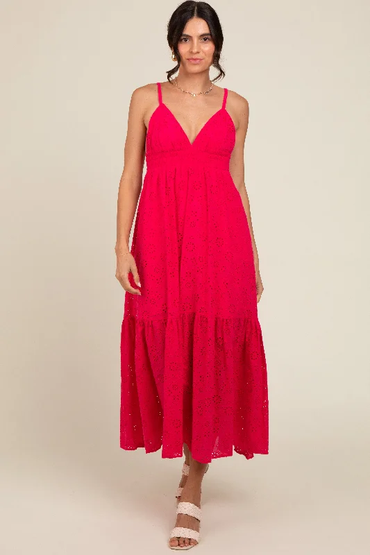 luxury dressFuchsia Eyelet Lace Midi Dress