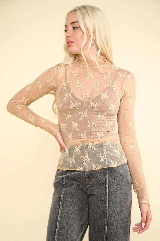 flowy dressSheer Mesh Lace Champagne Top