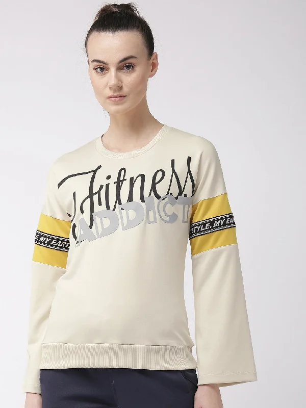 Alcis Women Cream-Coloured Black Printed Sweatshirt