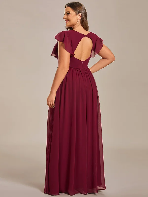 sleek midi dressPlus V Neck Pleated Belted Ruffles Wholesale Bridesmaid Dresses