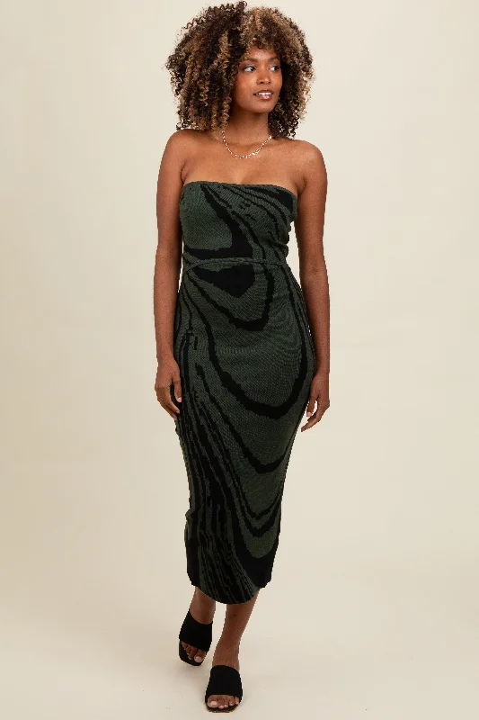 ashionable dressOlive Printed Strapless Cutout Fitted Maxi Dress