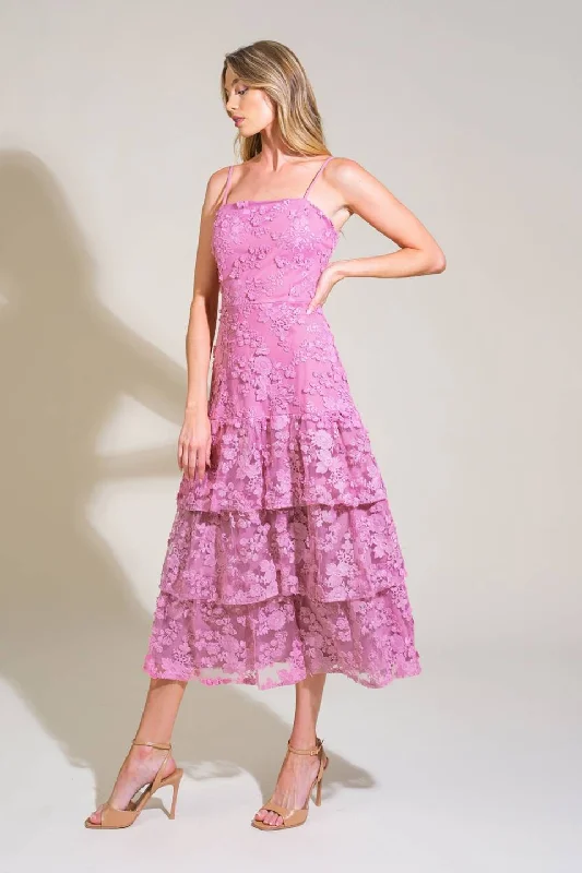 oversized dressMauve Floral Lace Accent Midi Dress