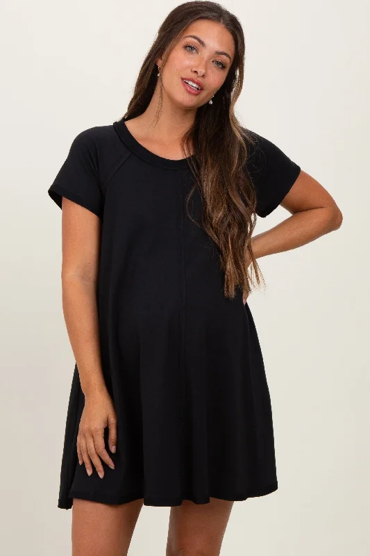 ashionable dressBlack French Terry Basic Short Sleeve Maternity Mini Dress