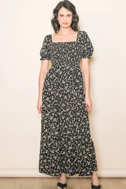 v-neck dressBlack Floral Midi Dress