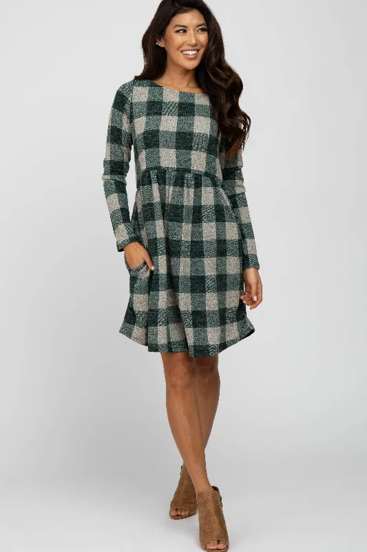 casual slip dressForest Green Plaid Knit Dress