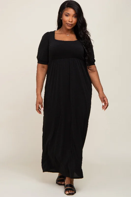 bodycon dressBlack Puff Sleeve Maxi Plus Dress