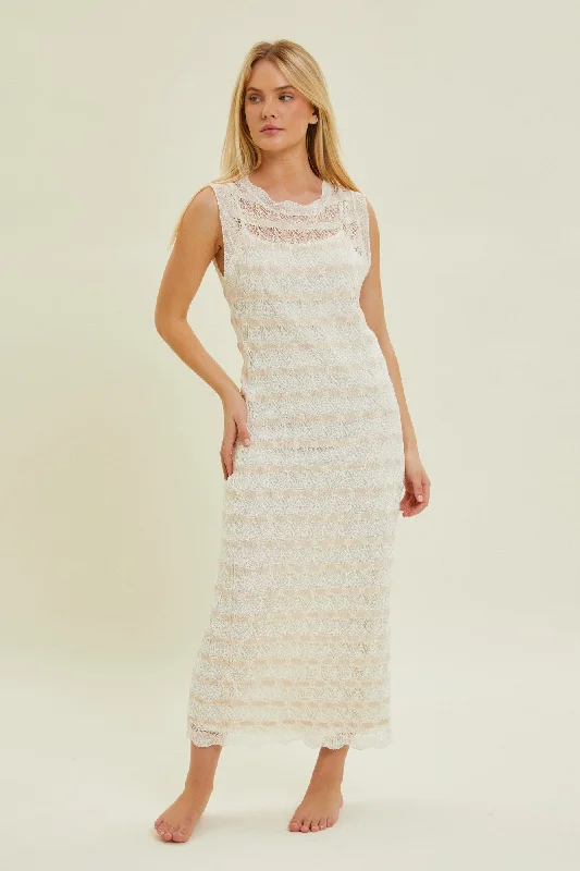 midi dressBeige Crochet Knit Sleeveless Midi Dress