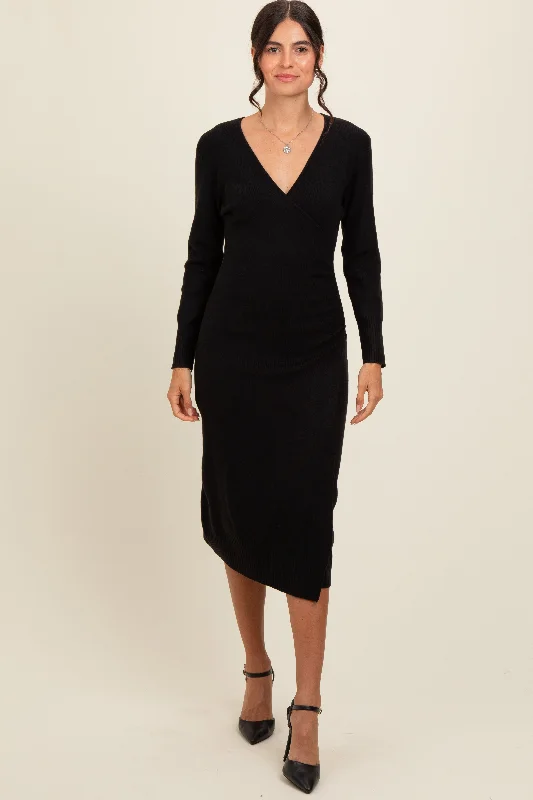 mini dressBlack Knit Crossover Ruched Midi Dress