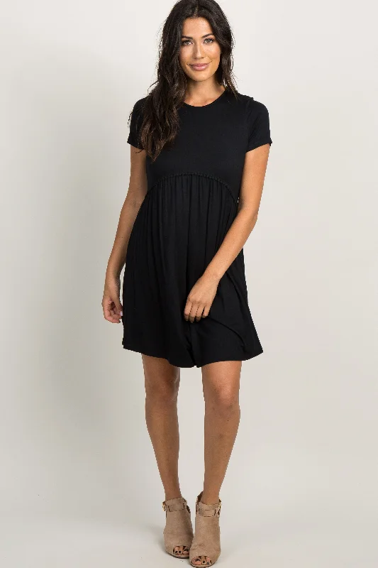 mini dressPinkBlush Black Solid Crochet Trim Shift Dress