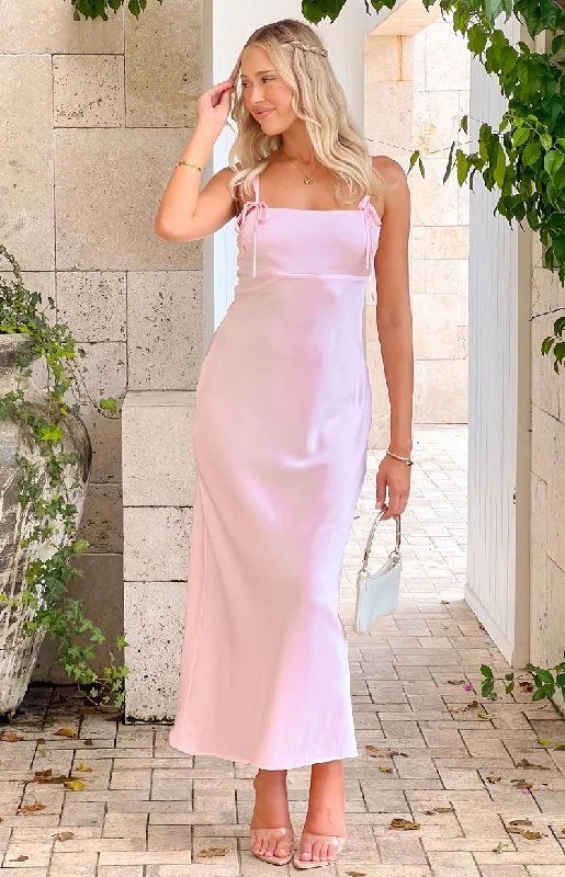 chic padded coatZya Light Pink Satin Maxi Dress