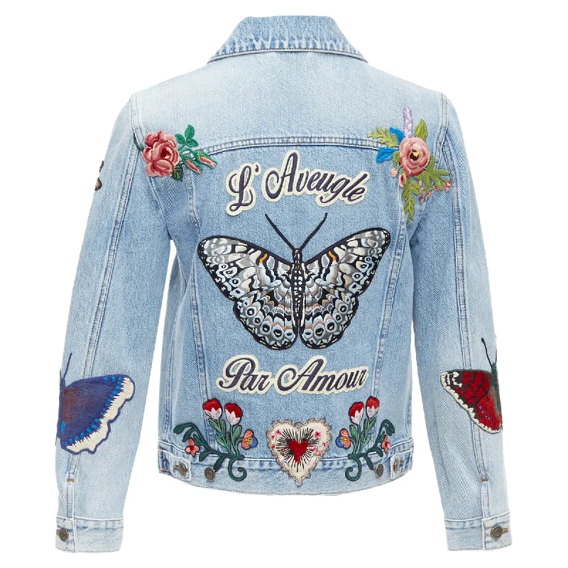 Gucci l'aveugle par amour embroidered denim patch denim jacket