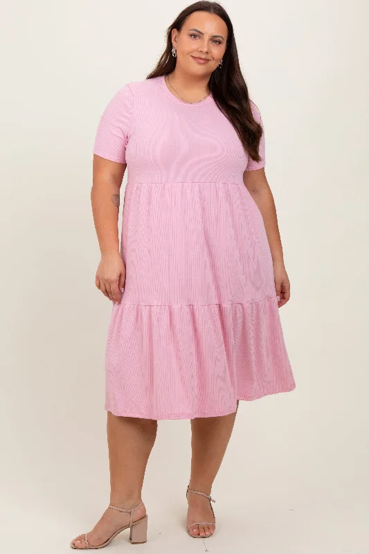 chic dressPink Ribbed Tiered Plus Dress