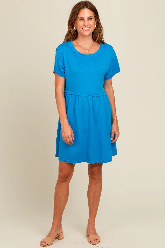 wrap-around dressRoyal Blue Cut Edge Short Sleeve Dress