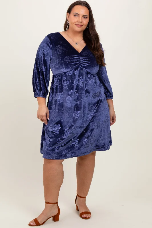 classic fit-and-flare dressNavy Velvet Floral Ruched Neck Plus Dress