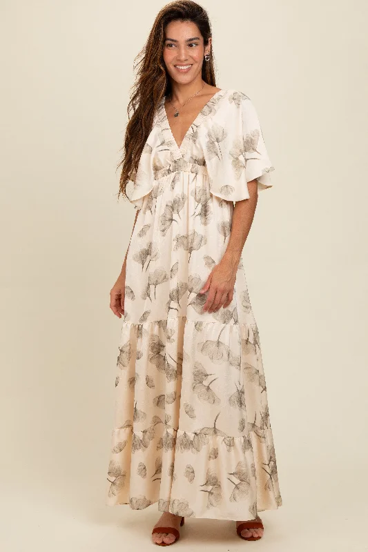 ruched dressCream Floral Deep V-Neck Maxi Dress