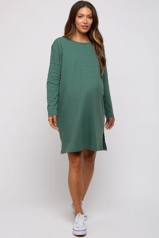 minimalistic dressGreen Long Sleeve Maternity Shirt Dress