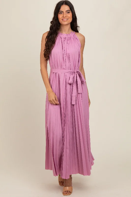 wrap dressPink Pleated Empire Tied Waist Midi Dress