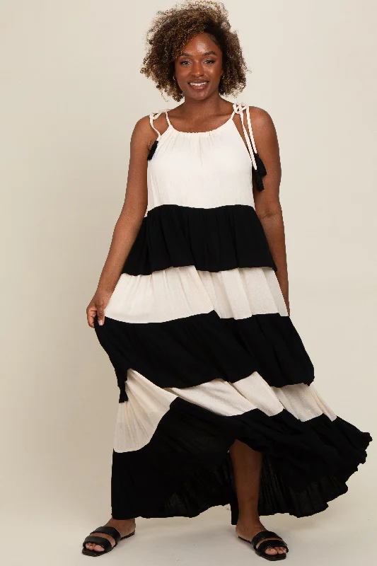 structured dressBlack Colorblock Tiered Maxi Dress