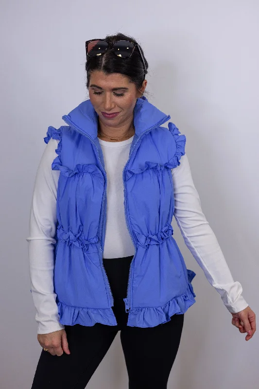 pleated dressRuffled Bows Blue Puffer Vest