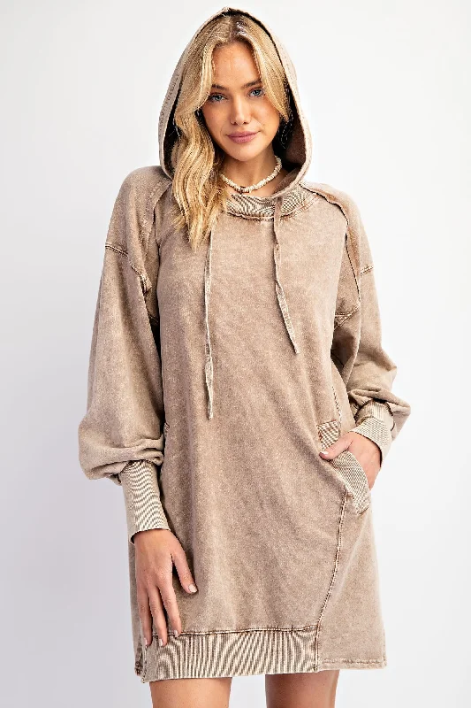 chic dressMocha Mineral Wash Hoodie Dress