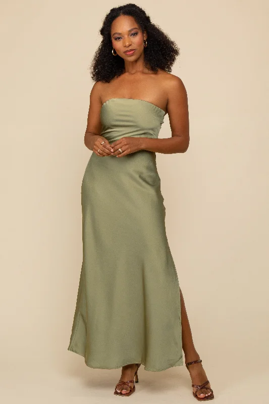 elegant dressSage Olive Strapless Bias Cut Maxi Dress