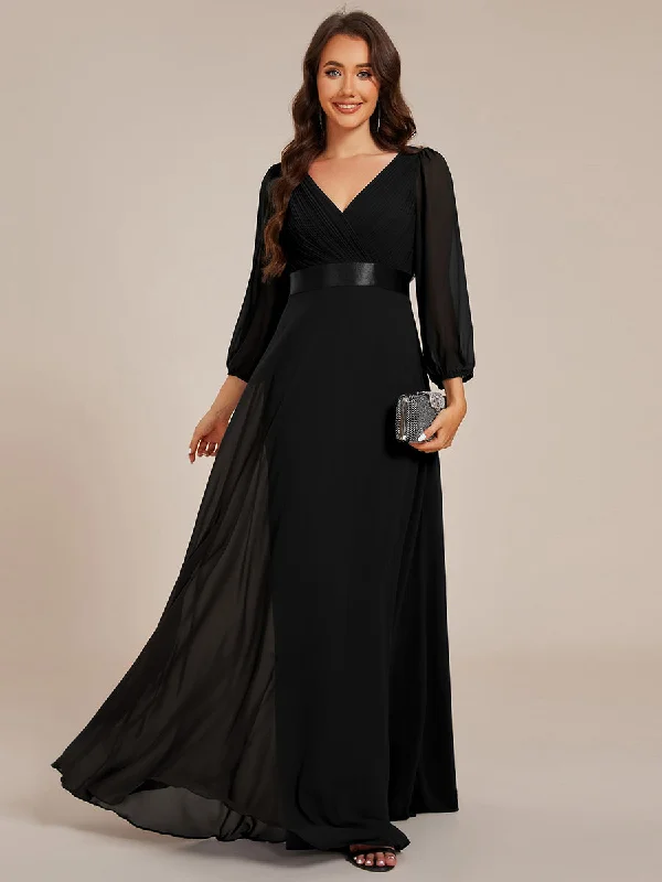 ruffle dressClassical Floor Length Long Sleeves Empire Waist Chiffon Evening Dresses