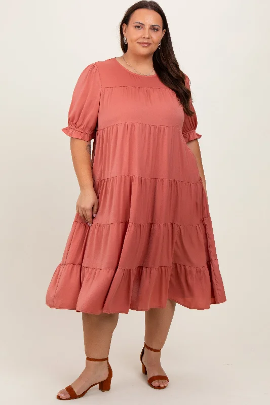 ruched dressSalmon Satin Tiered Plus Dress