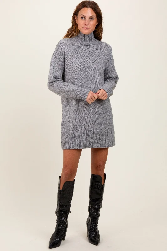 knit dressHeather Grey Turtle Neck Mini Sweater Dress