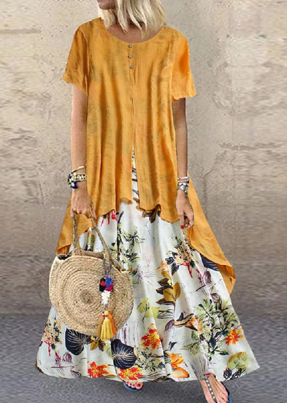 satin dressVintage Short Sleeve O-neck Print Patchwork Pocket Long Maxi Dress For Women