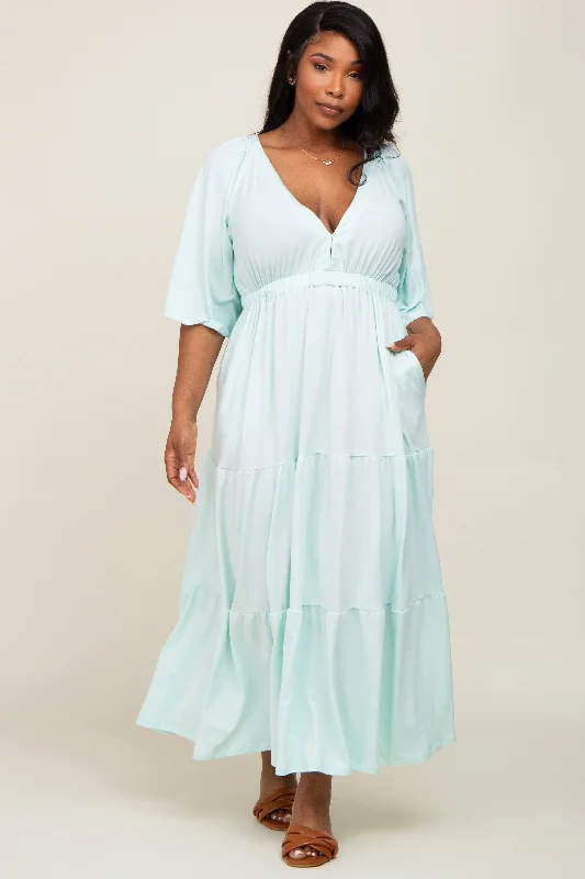 trendy dressMint Green Deep V-Neck Tiered Plus Maxi Dress