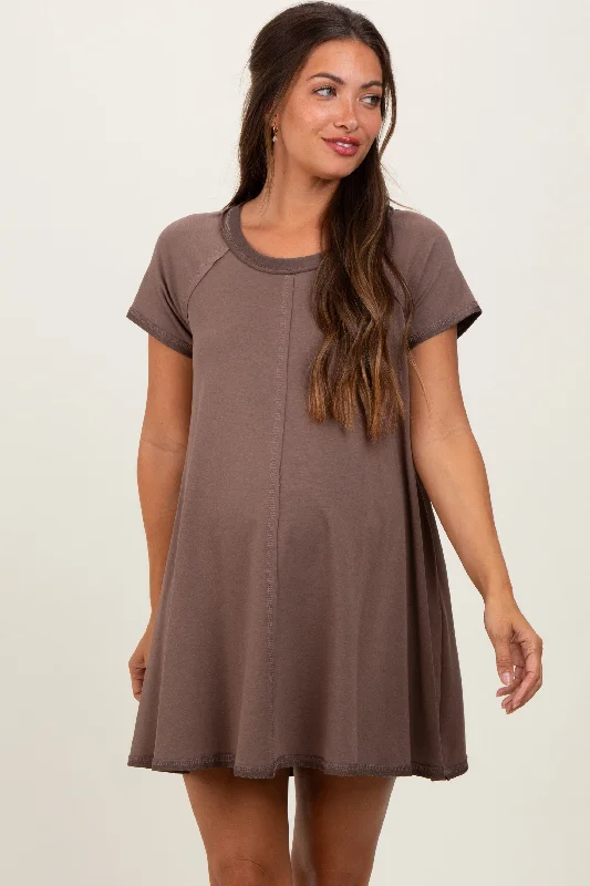 statement dressBrown French Terry Basic Short Sleeve Maternity Mini Dress