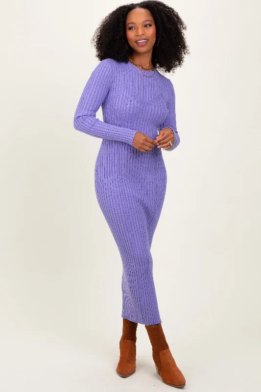 backless dressLavender Contrast Ribbed Knit Midi Dress