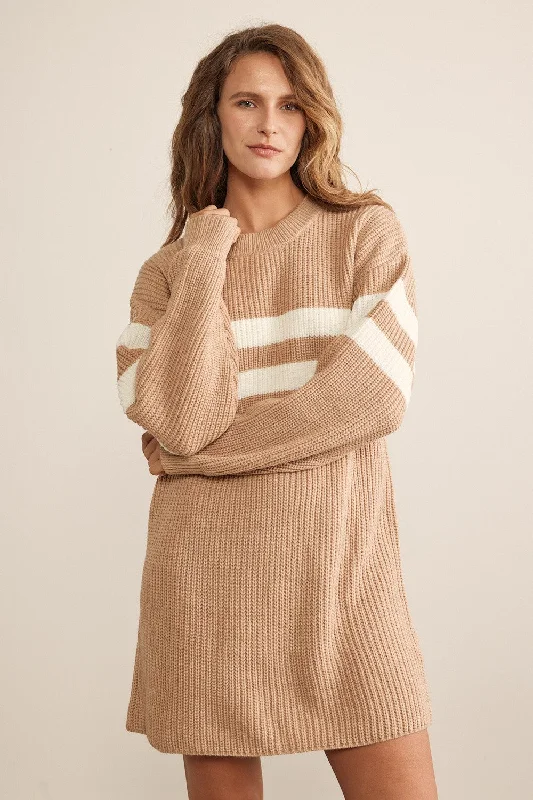 form-fitting dressBeige Relaxed Fit Striped Mini Sweater Dress