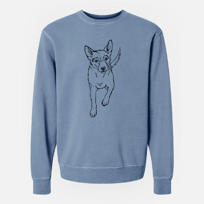 sleek gym hoodieDoodled Maevis the Terrier Mix - Unisex Pigment Dyed Crew Sweatshirt