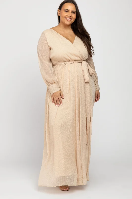 casual evening dressCream Metallic Chiffon Plus Maxi Dress